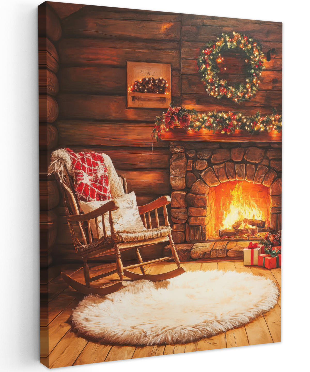 LEINWANDBILD Winter - Weihnachten - Zuhause - Kamin 30x40 cm - Bernsteinfarben, Textil (30/40cm) - MuchoWow
