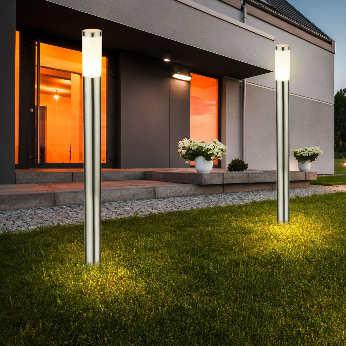 LED WEGELEUCHTE Edelstahl Silber 2er Set - Silberfarben, Metall (7.6/7.6/110cm)
