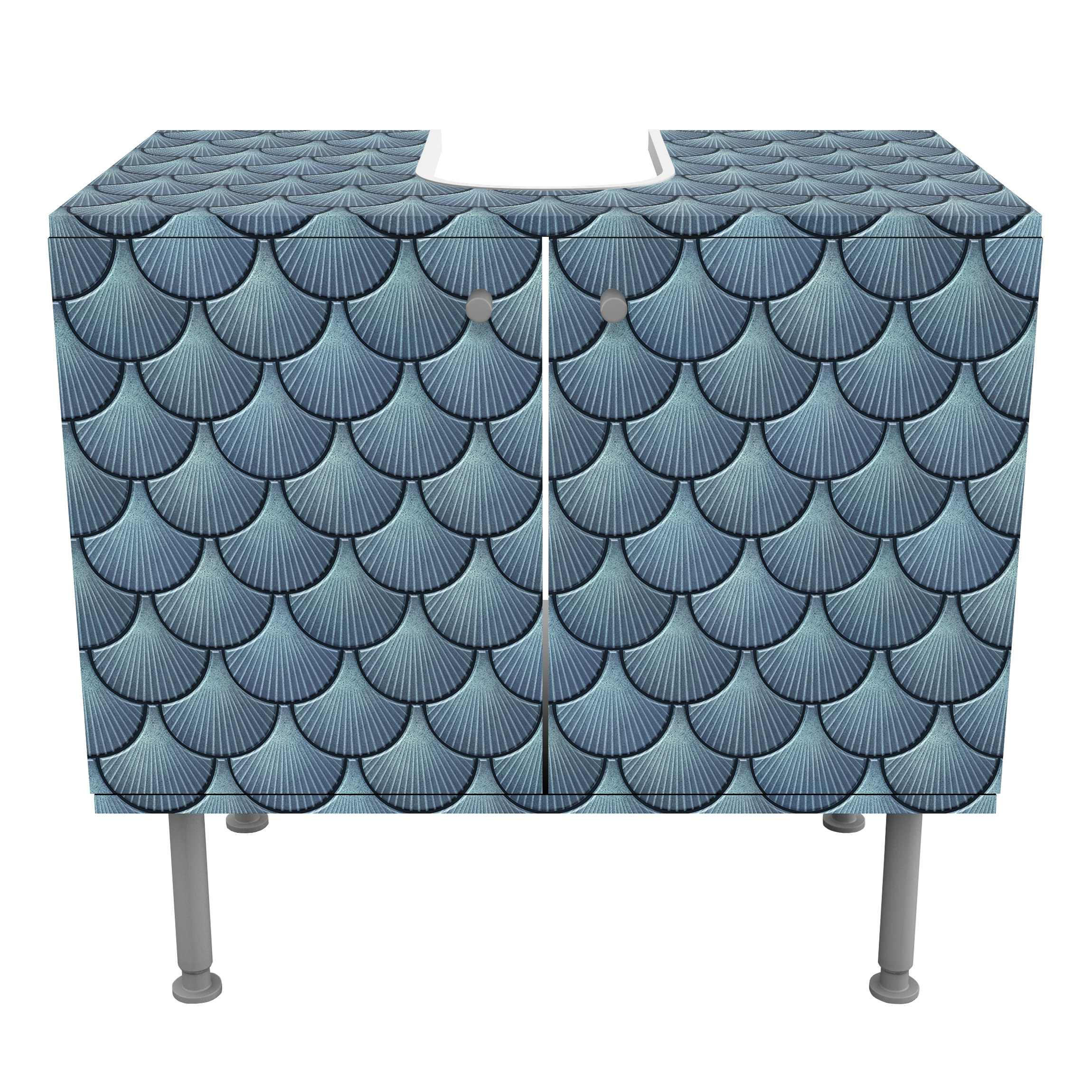 WASCHBECKENUNTERSCHRANK Muschel Fliesen Keramikoptik Blau 60/55/35 cm - Blau, Holzwerkstoff (60/55/35cm) - Bilderwelten