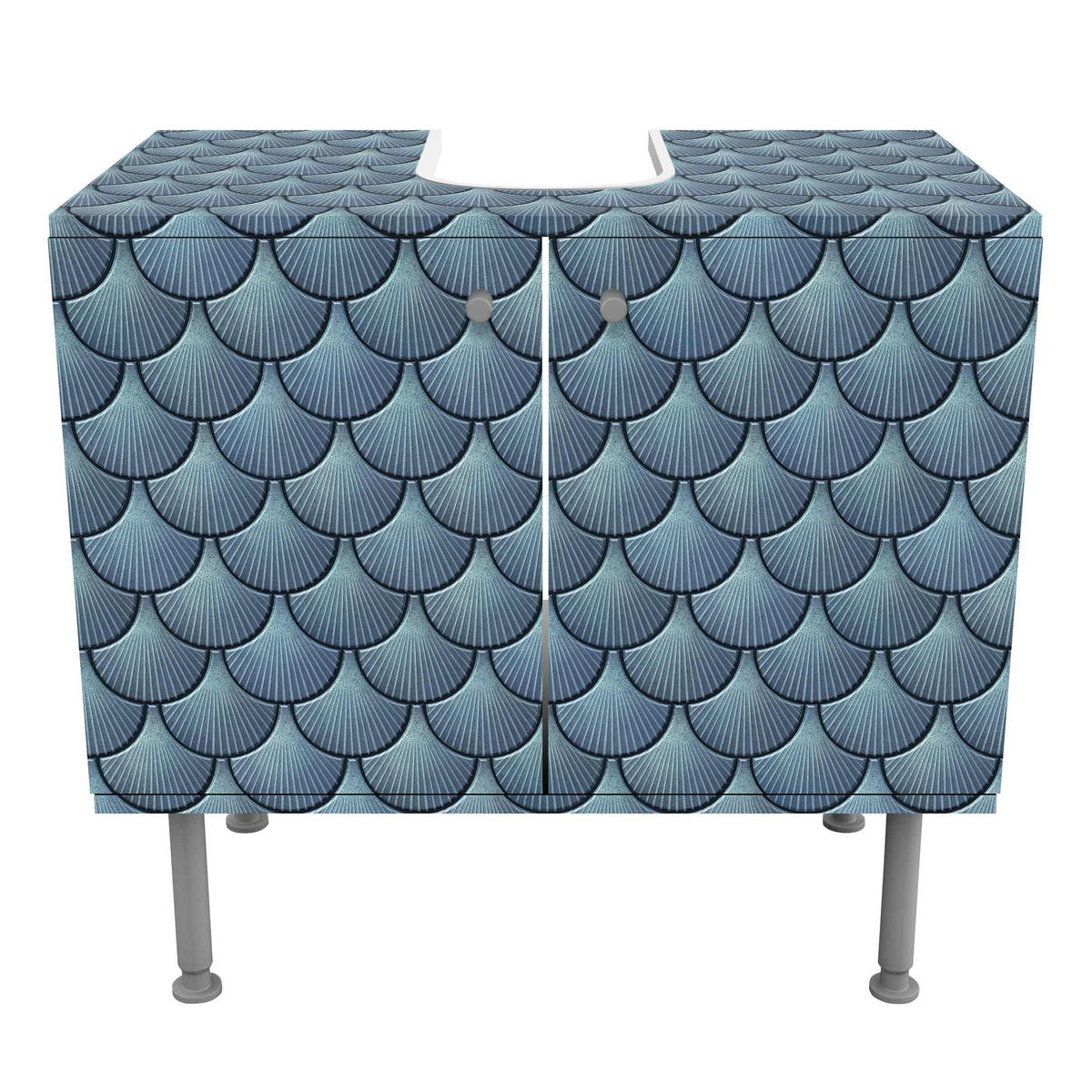 WASCHBECKENUNTERSCHRANK Muschel Fliesen Keramikoptik Blau 60/55/35 cm - Blau, Holzwerkstoff (60/55/35cm) - Bilderwelten