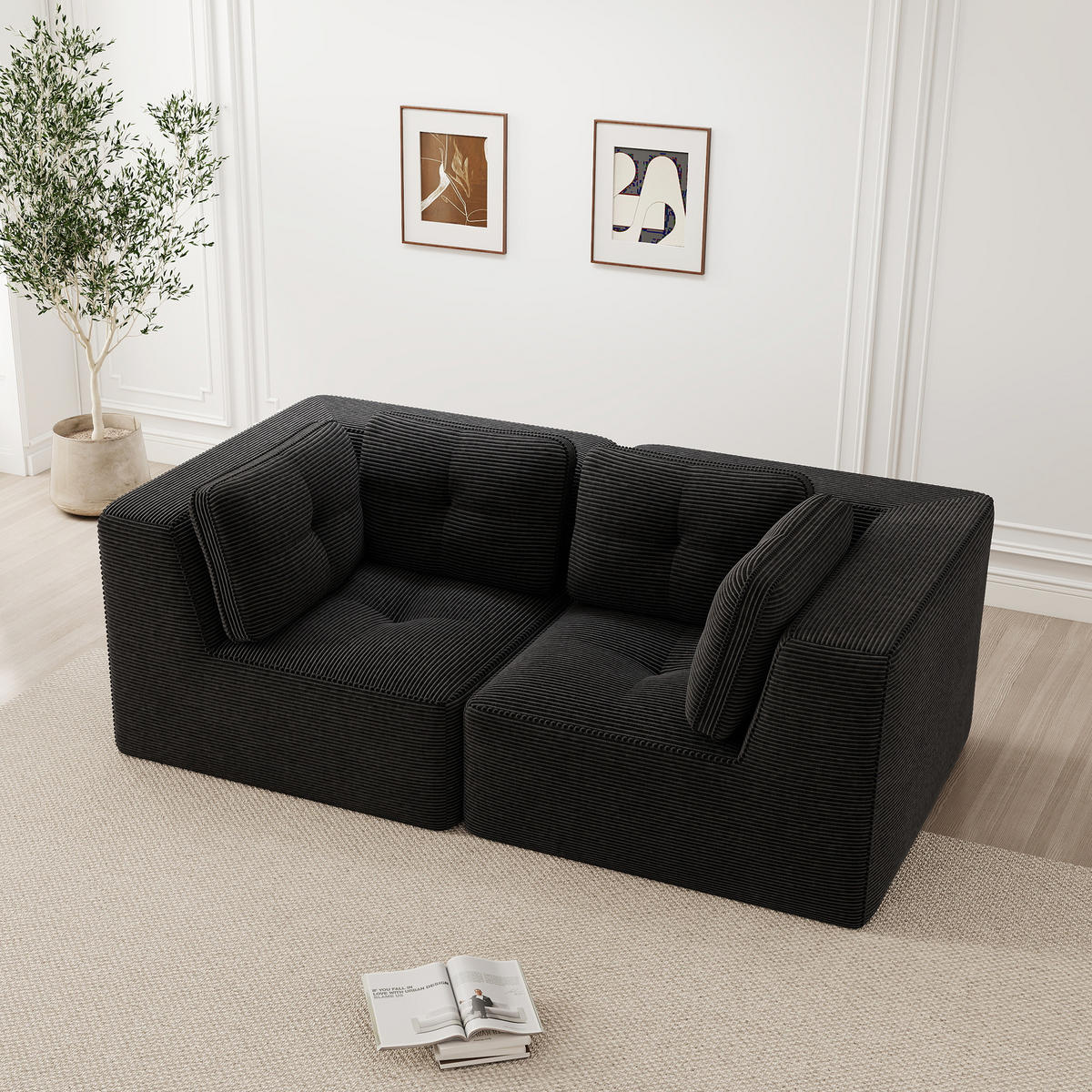 2-SITZER Sofa 208x104x69 cm aus Cordstoff rahmenlos modular, schwarz - Schwarz, Textil (104/69/208cm)