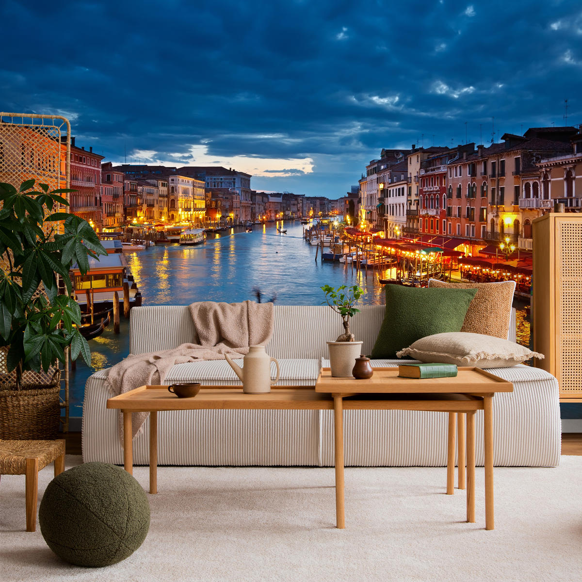 FOTOTAPETE für Büro Venezianischer Kanal Gondeln Abendstimmung Romantik 350x256 - Orange/Braun, Papier (350/256cm) - Muralo