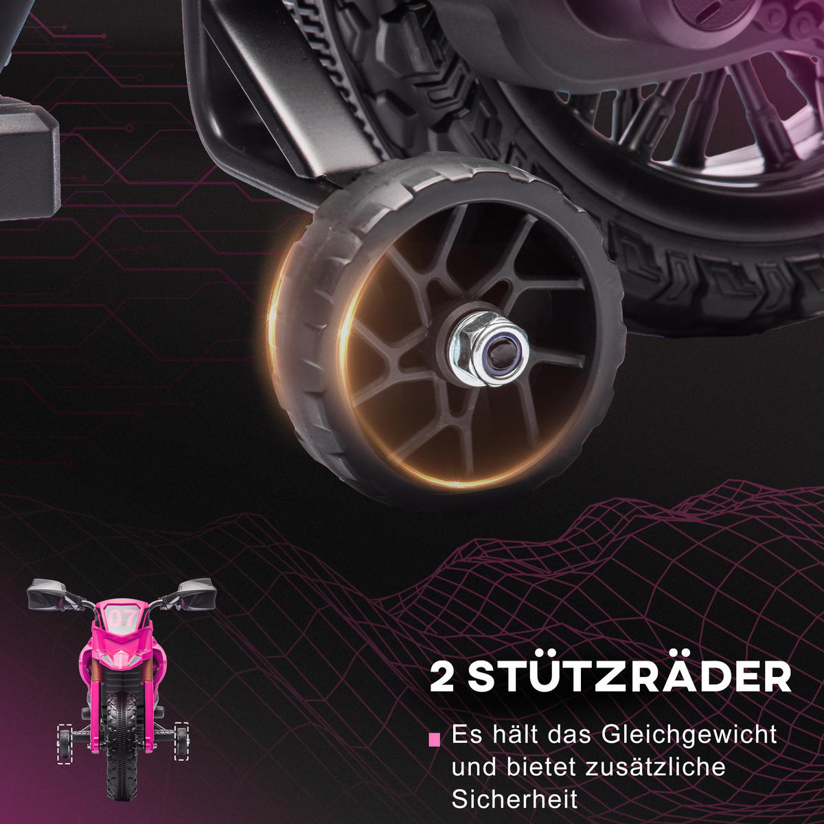 KINDERMOTORRAD, Rosa, Kunststoff, Metall - Rosa, Kunststoff (105/57/62cm) - AIYAPLAY
