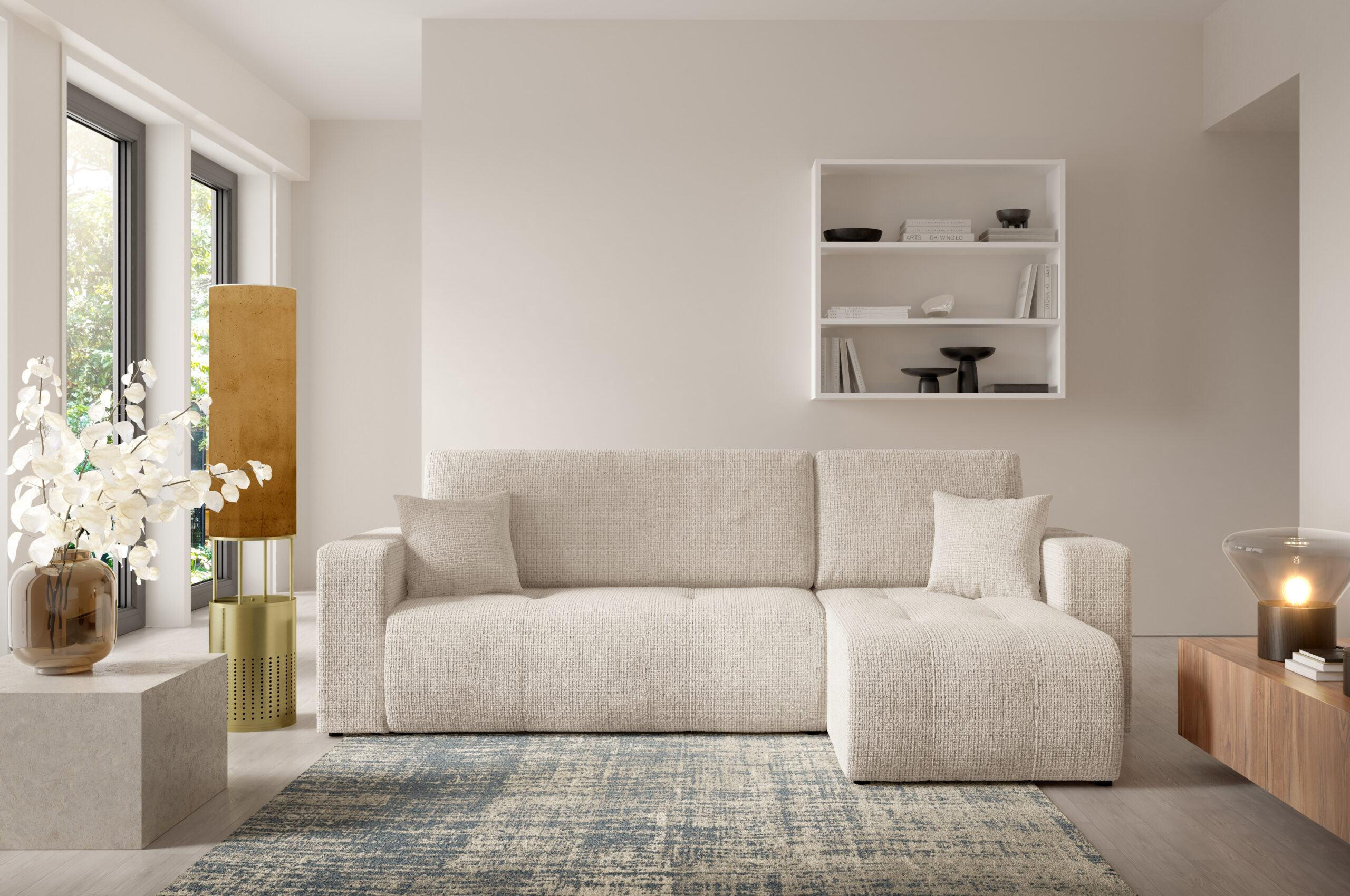ECKSOFA mit Schlaffunktion Cremig - Beige, Textil (244/145cm) - Furnisell