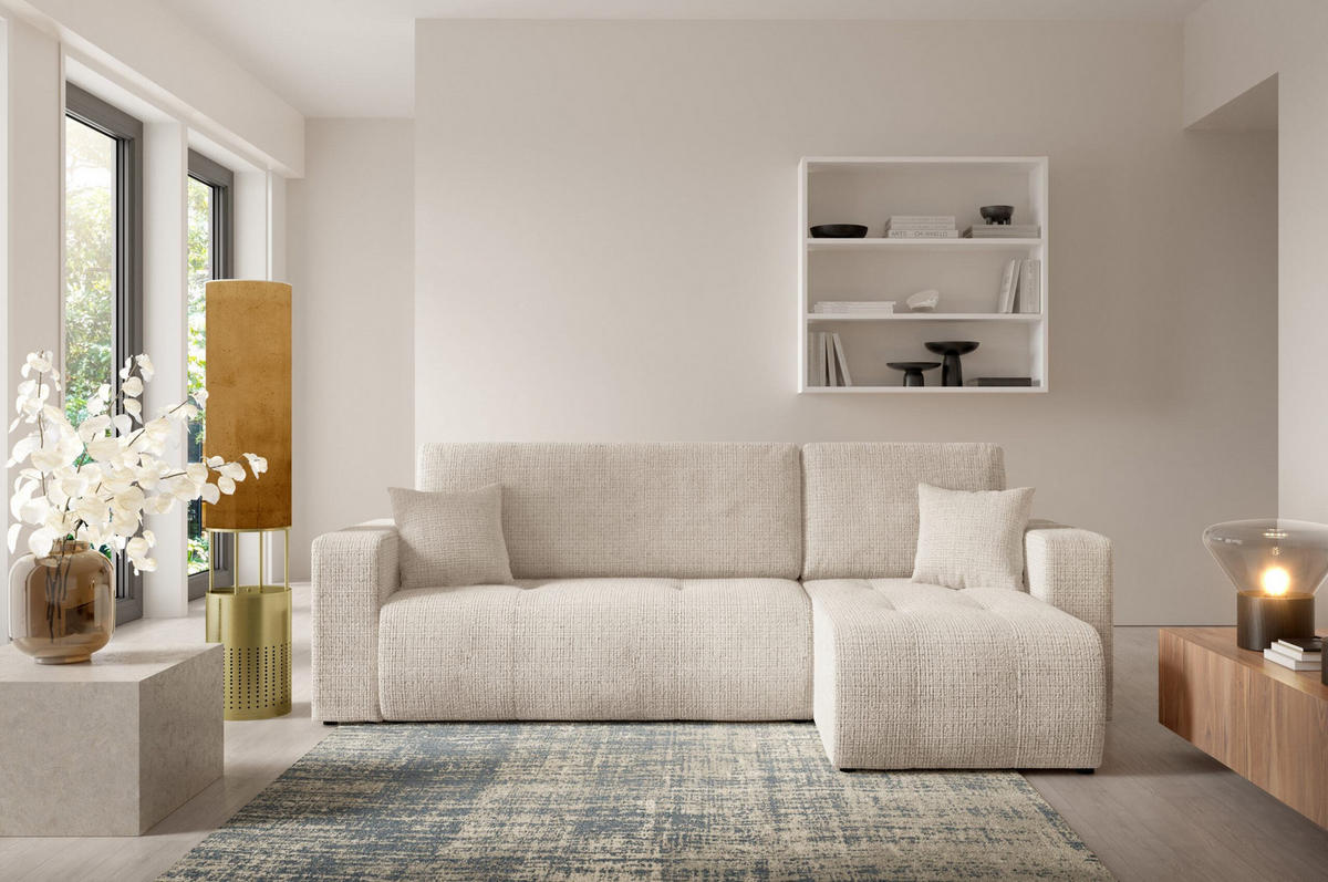 ECKSOFA mit Schlaffunktion Cremig - Beige, Textil (244/145cm) - Furnisell
