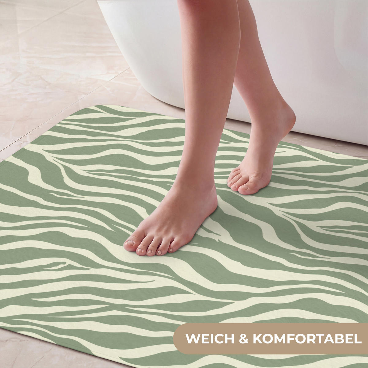 KOUPELNOVÁ PŘEDLOŽKA Zebra - Motiv - zelená 60x90 cm - šalvějově zelená, textil/plast (60/90cm)