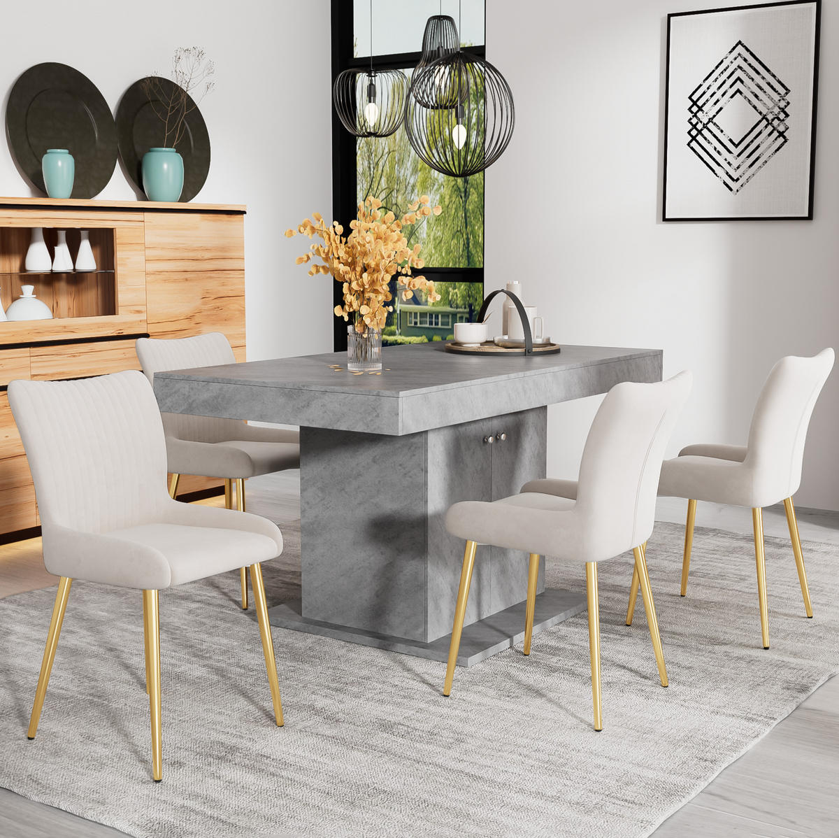 ESSZIMMERSTUHL 4er-Set Samt Beige mit goldfarbenen Metallbeinen - Beige, Metall (47/85/58.1cm) - Meubliv