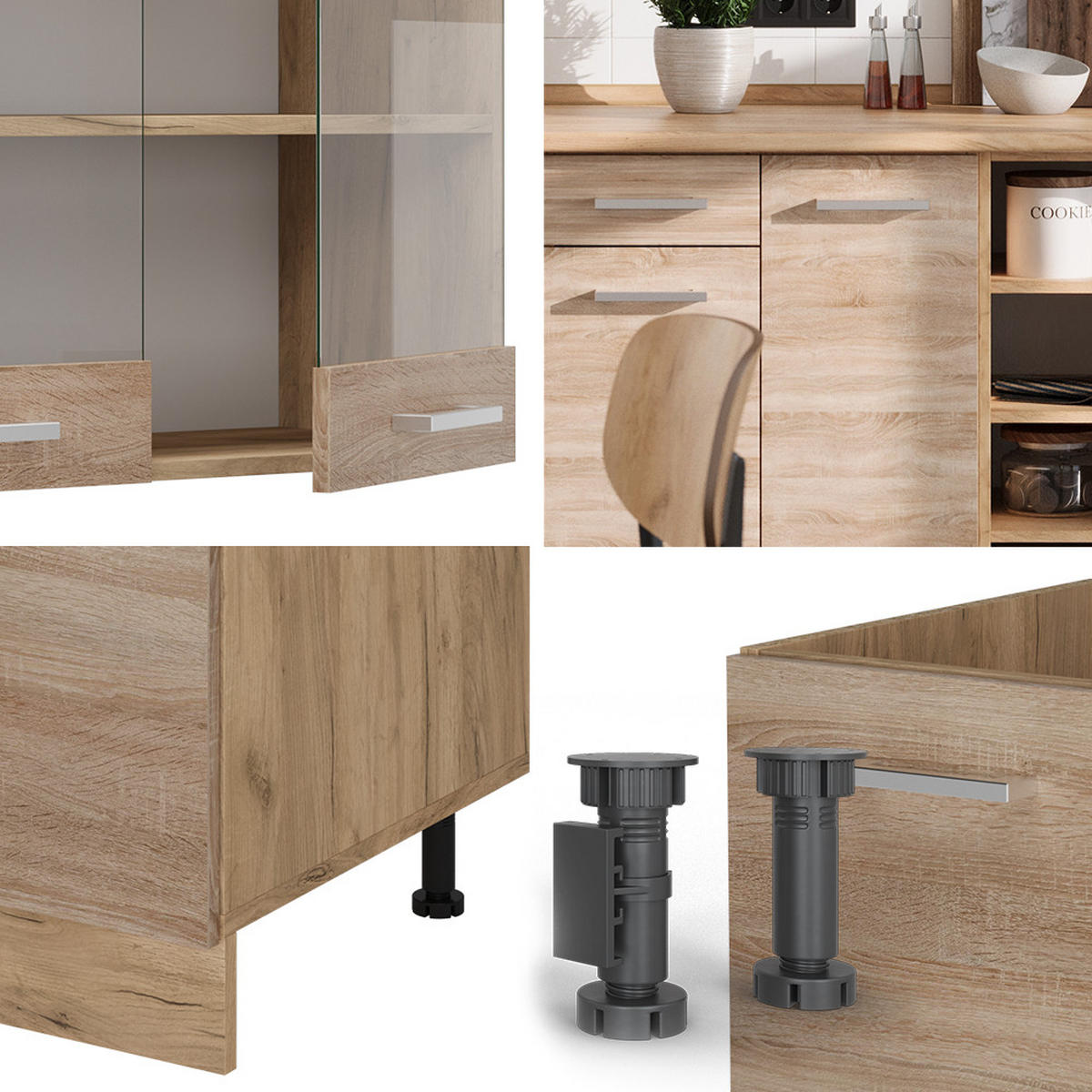 KÜCHENZEILE R-Line Sonoma/Goldkraft Eiche 240 cm ohne Arbeitsplatte - Eiche Wotan/Sonoma Eiche, Holzwerkstoff (240/81.6/46cm) - Vicco