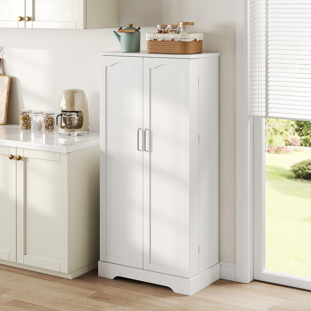 BUFFETSCHRANK Weiß 60/35/128 cm - Weiß, Holz (60/128/35cm) - PANGIVO