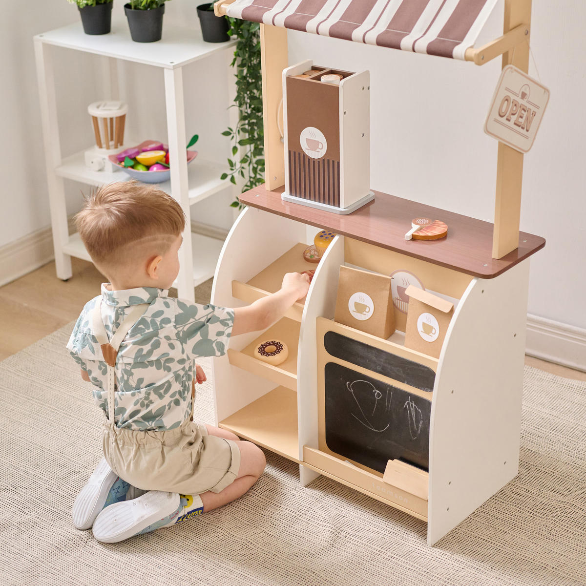 KAFFEESTAND Holz mit Espressomaschine, 60cm, Braun - Braun, Holzwerkstoff (31/102/60cm) - Teamson Kids
