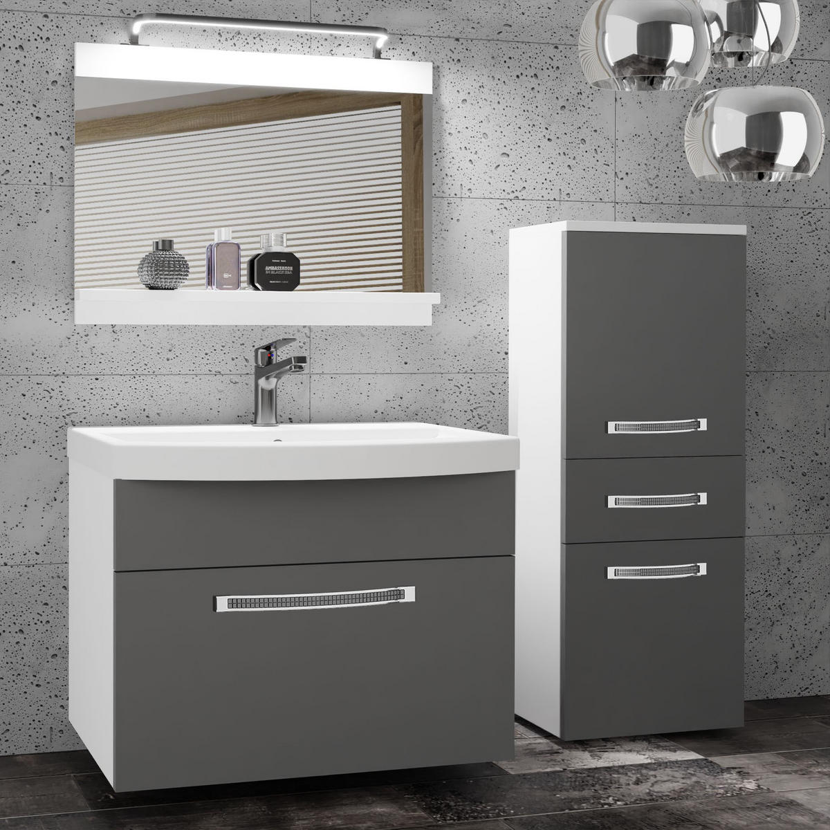BADMÖBEL Badezimmer Grau, Matt - Grau, Holz (100/81/40cm) - B BELINI GROUP