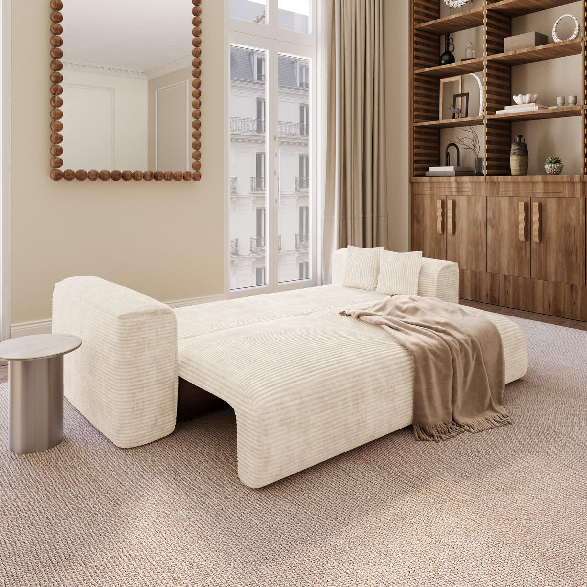 SCHLAFSOFA mit Stauraum COMO Cord Beige 254cm - Beige, Textil (254/78/95cm) - Premium Interiors