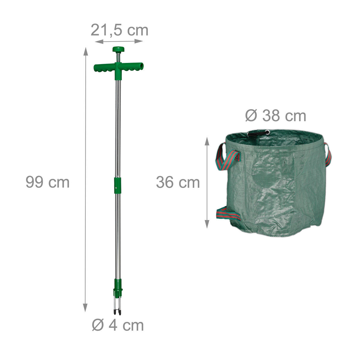 UNKRAUTSTECHER Gartenabfallsack - Dunkelgrün, Kunststoff/Metall (21.5/99/4cm) - Relaxdays