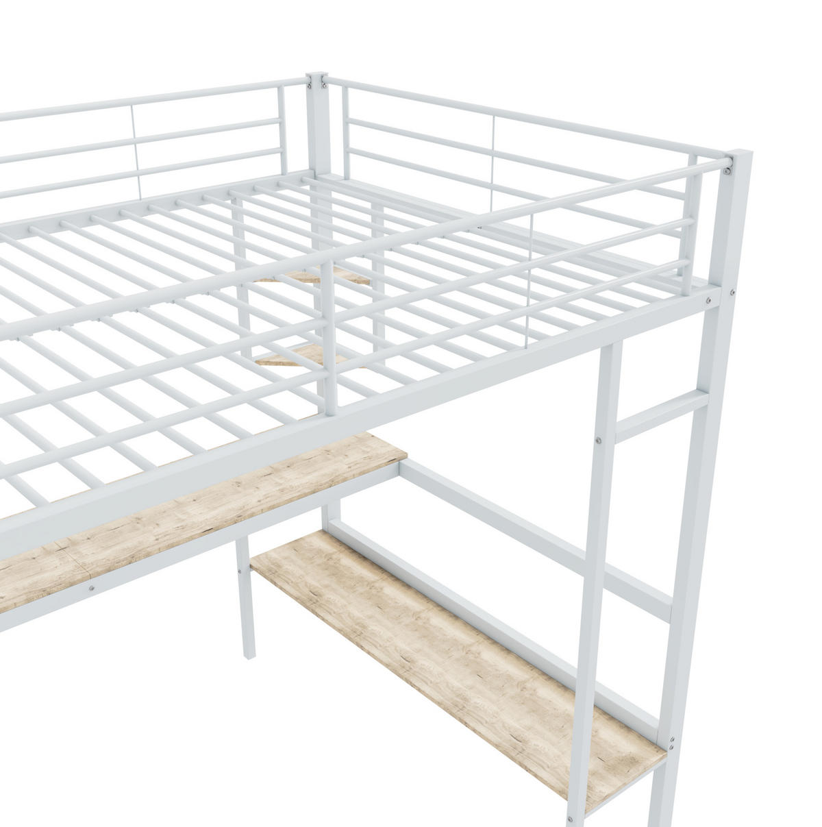 HOCHBETT 140/200 cm Metallbett mit Schreibtisch und Regalen in Weiß - Weiß, Metall (140/200cm) - OKWISH