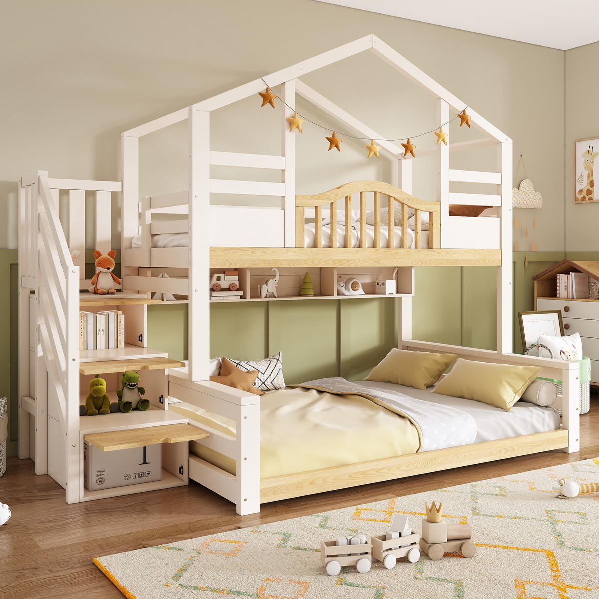 ETAGENBETT mit Treppenschrank 90x200/140x200 cm Weiß Wood 4-tlg. - Weiß, Holz (90/200cm) - Meubliv