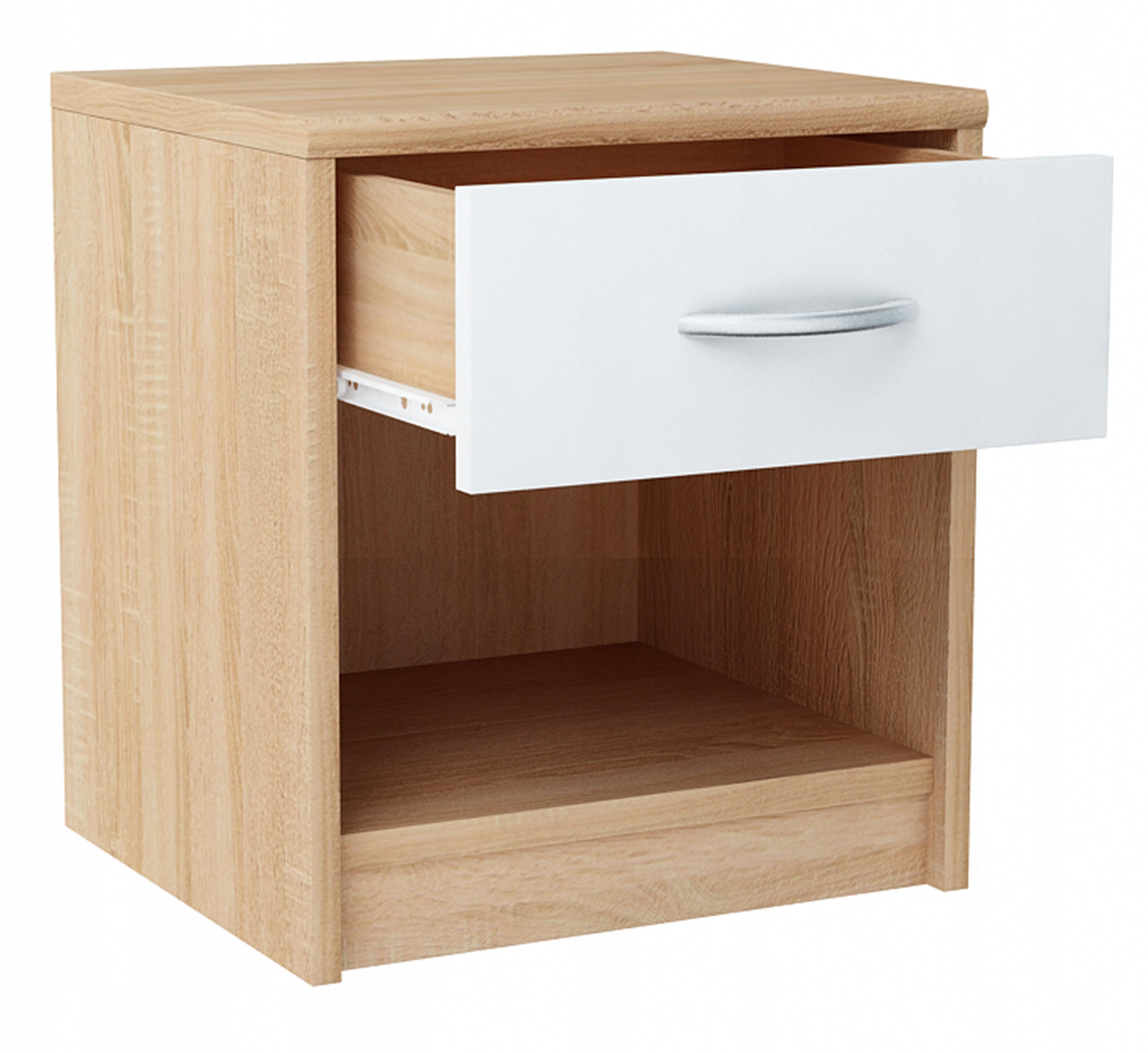 NACHTTISCH 1S Sonoma Eich-Weiß 38,8/35/45 cm mit einem Schubladen - Weiß/Sonoma Eiche, Holzwerkstoff (38.8/45/35cm) - Matkam Möbel