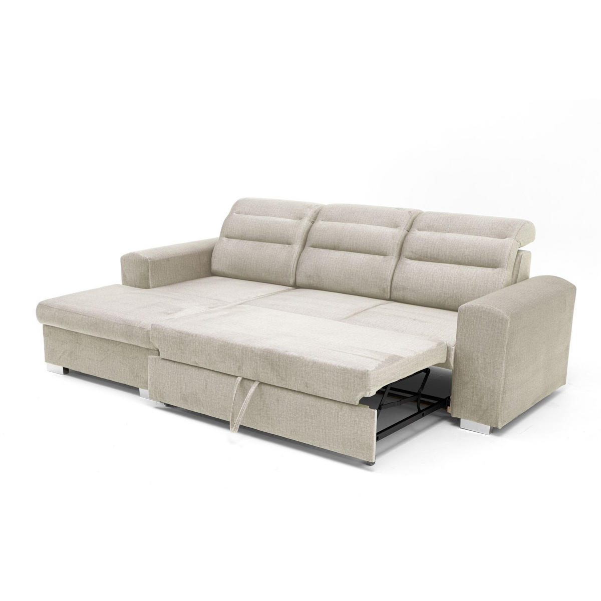 ECKSOFA CLOUD S Links mit Schlaffunktion 120x200 Velours Creme - Chromfarben/Creme, Holz/Kunststoff (155/260cm) - Muffo