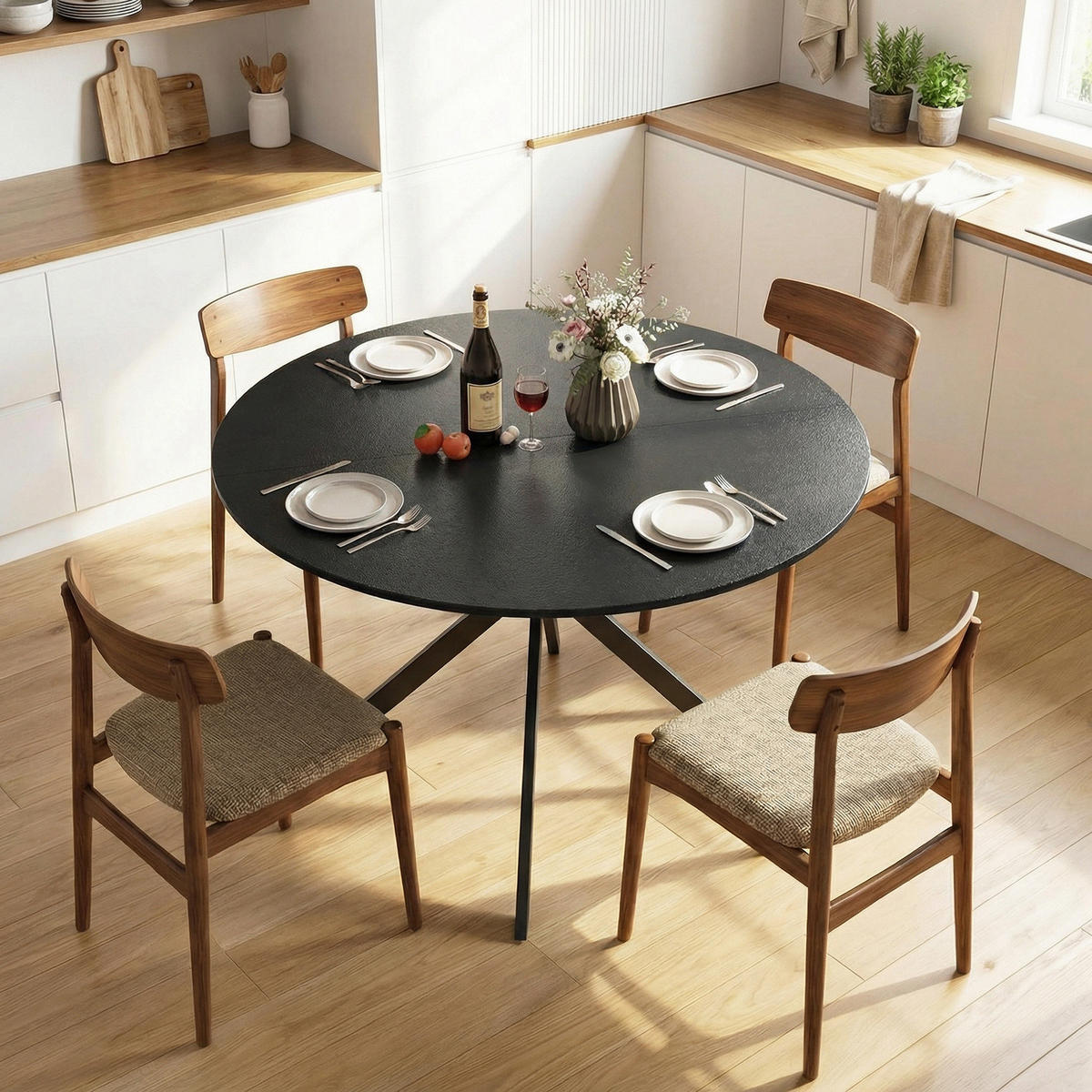 ESSTISCH rund Schwarz 120/120/75 cm - Schwarz, Metall (120/120/75cm) - HOMCOM