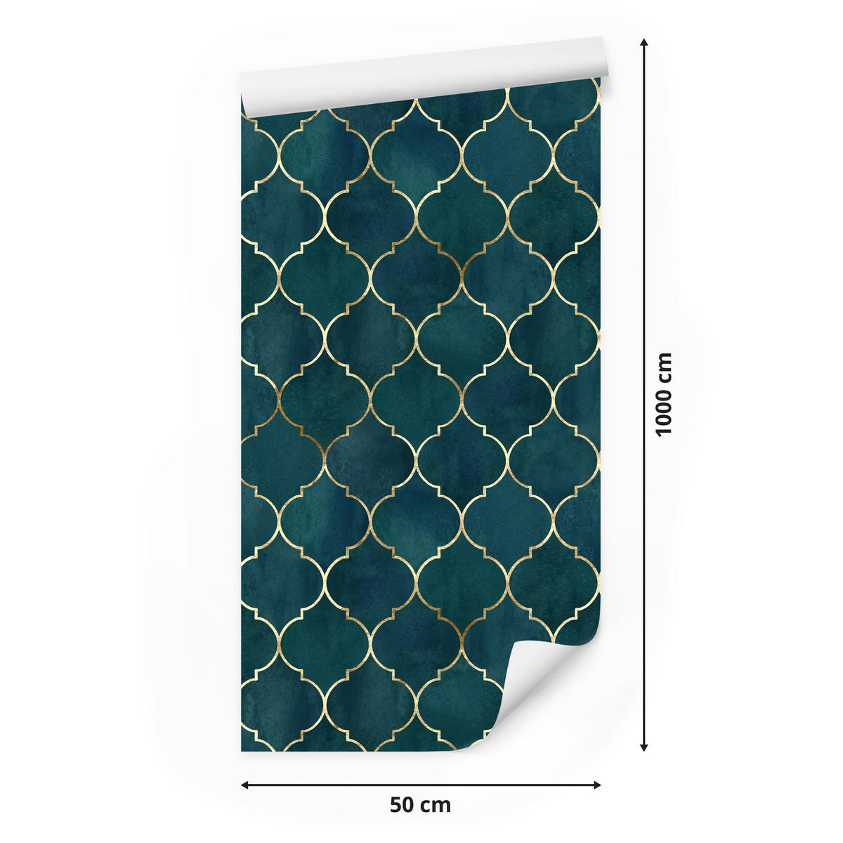 VLIESTAPETE Marokkanische Ornamente – Petrol, Goldfarben – 50x1000 cm - Goldfarben/Petrol, Papier (50/1000cm) - Muralo