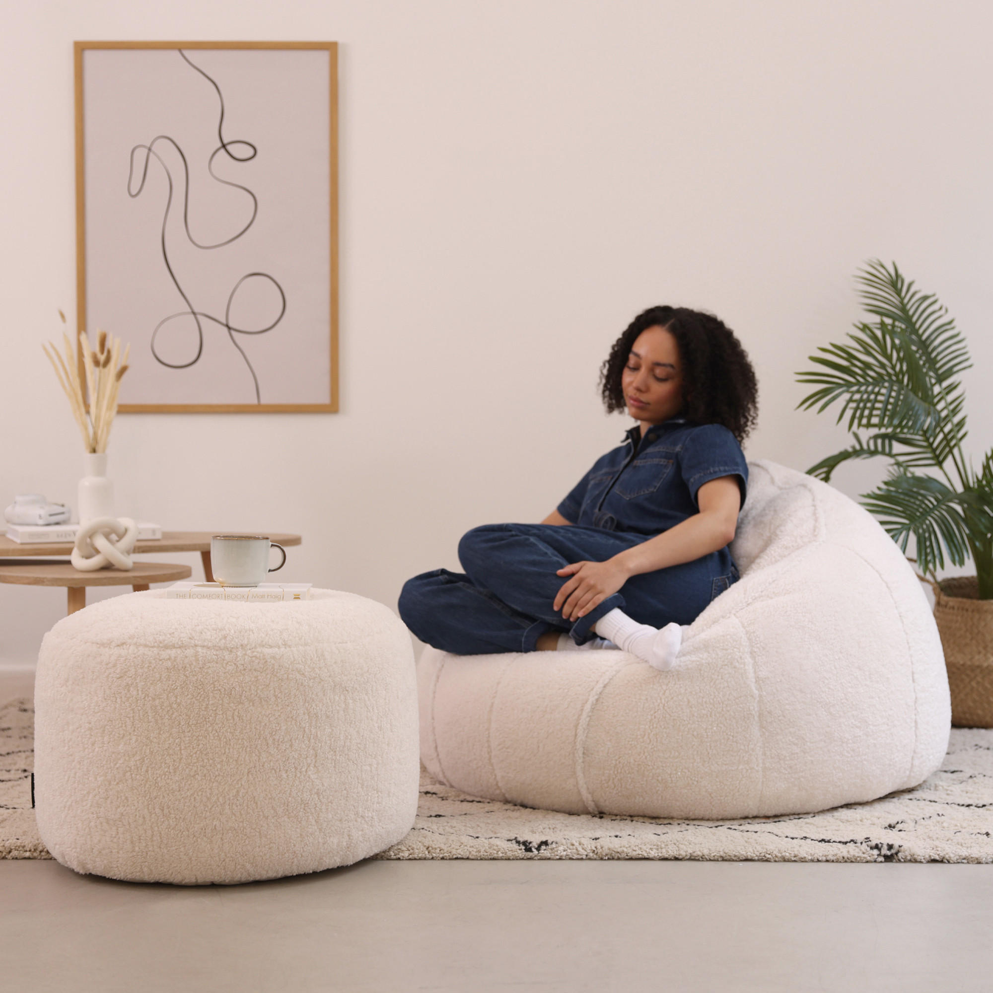 SITZSACK Borg Stuhl und Rund Fußhocker - Beige, Kunststoff (95/75/95cm) - icon