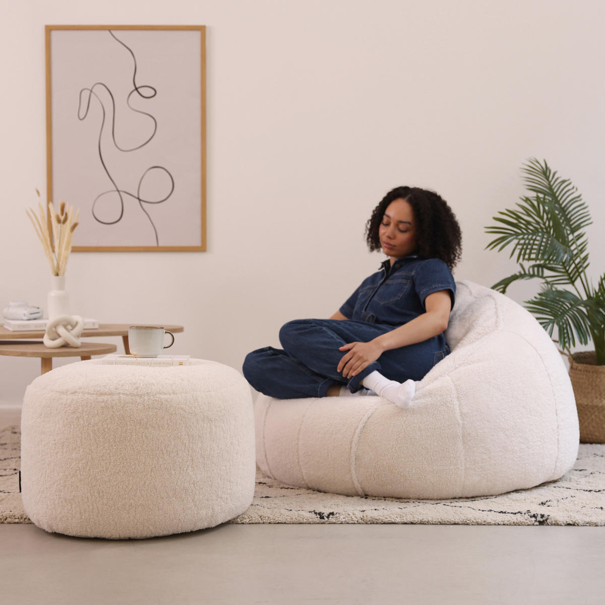 SITZSACK Borg Stuhl und Rund Fußhocker - Beige, Kunststoff (95/75/95cm) - icon