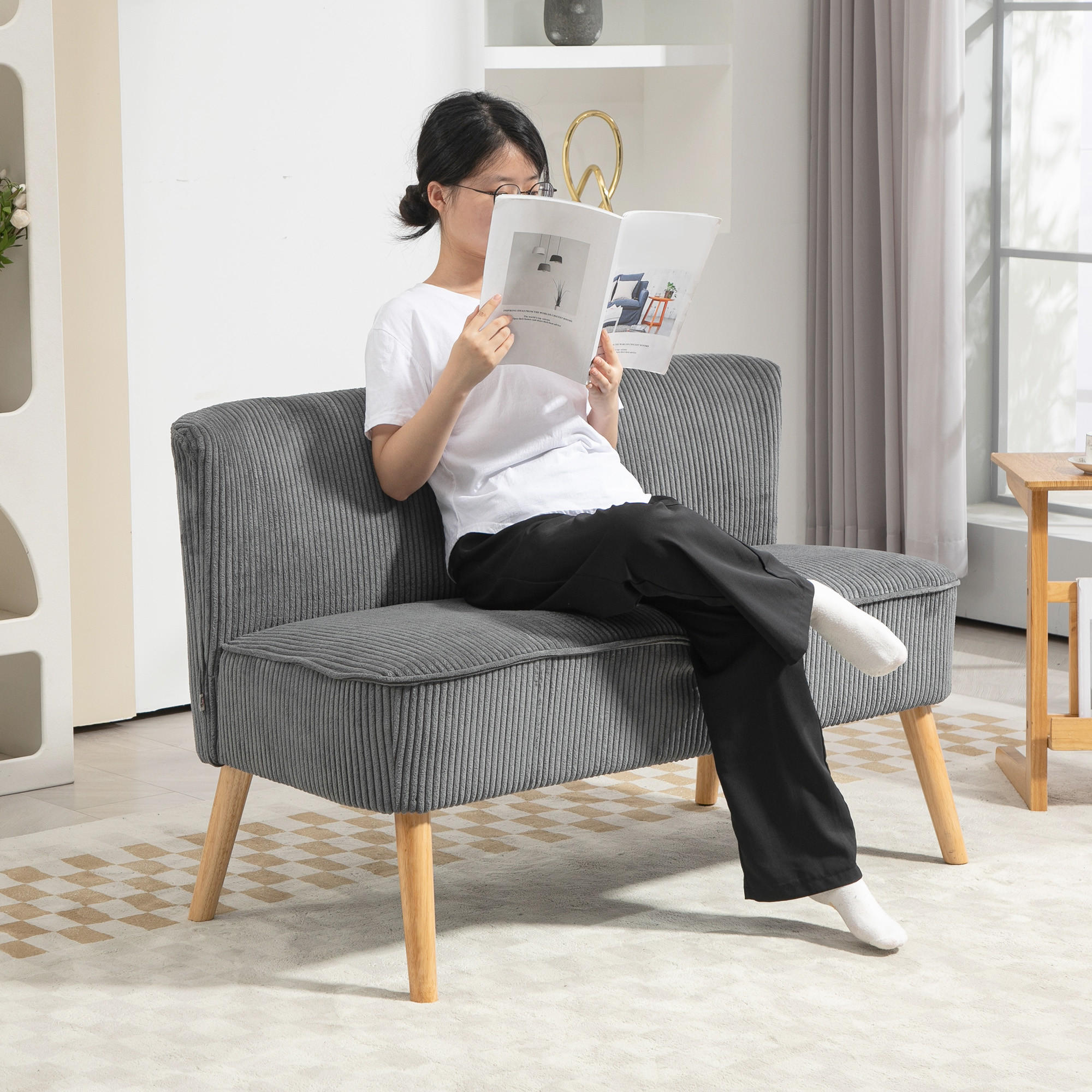 Thumbnail - Homcom 2, Grau, Textil, Echtholz, Füllung: Schaumstoff, 56.5x77x117 cm, Wohnzimmer, Sofas & Couches, Sofas, 2-Sitzer Sof...