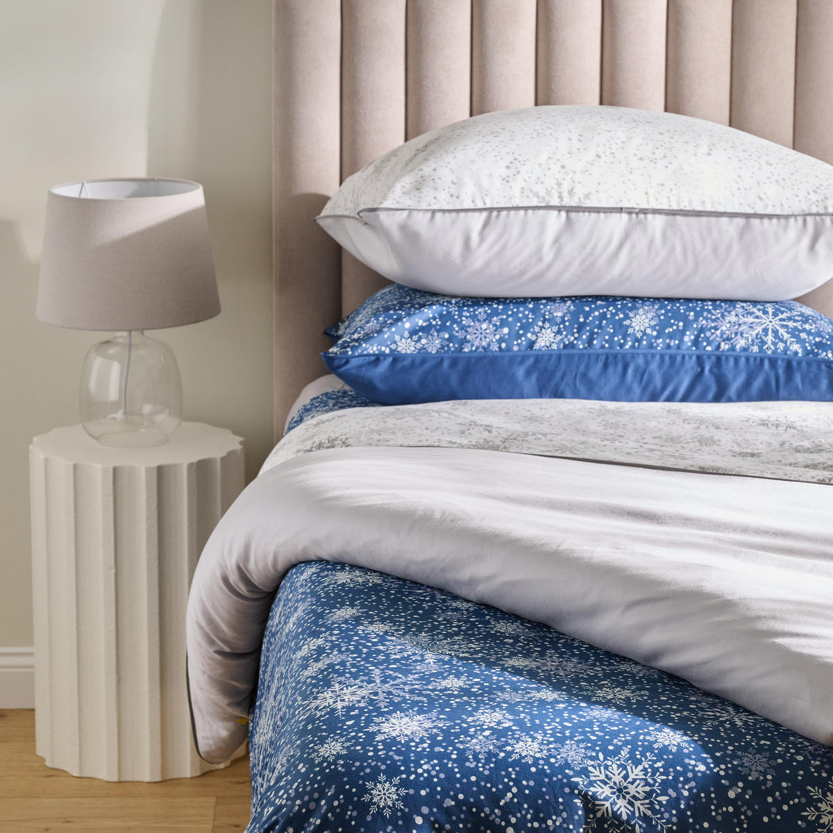 BETTWÄSCHE Satin SNOWF, 160x200 cm, Dunkel Blau, Winter Weihnachten Bettbezug, Weihnachtsdeko, Christmas, Weihnachtsmotiv - Dunkelblau, Textil (160/200cm) - home&you