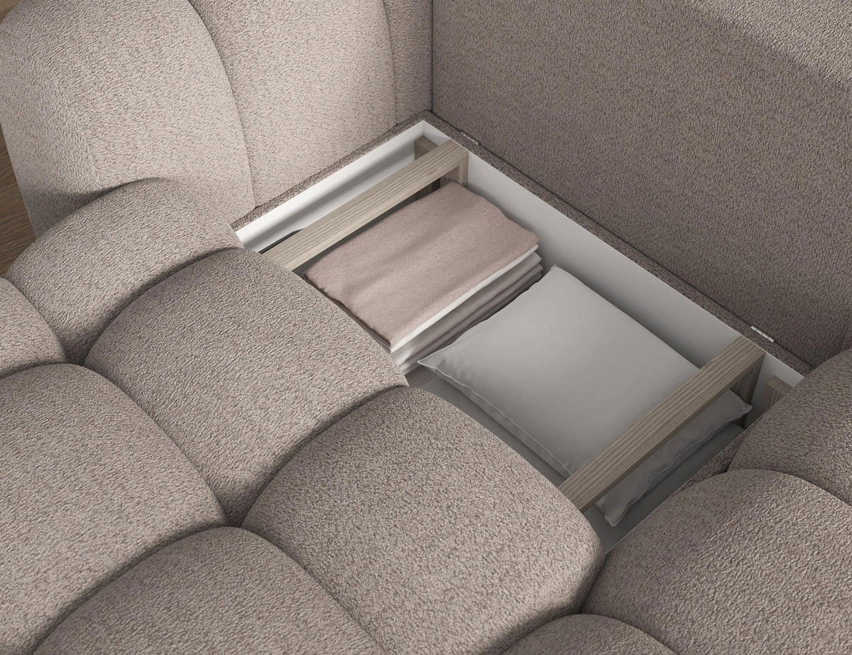 ECKSOFA COVELION L-Form – Schlaffunktion, Bettkasten, Wellenfederung, HR-Kaltschaum, inkl. Kissen, moderner Wohnkomfort - Creme, Kunststoff (167/260cm) - Wohnideebilder