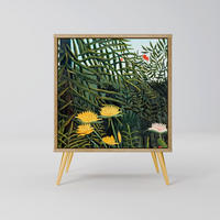 SIDEBOARD VIRGIN FOREST WITH SUNSET, Eichefarben, 57,5x42x75,5 cm, Goldfarbene Metallfüße - Eichefarben/Goldfarben, Holzwerkstoff/Metall (57.5/75.5/42cm) - SpaceRebels