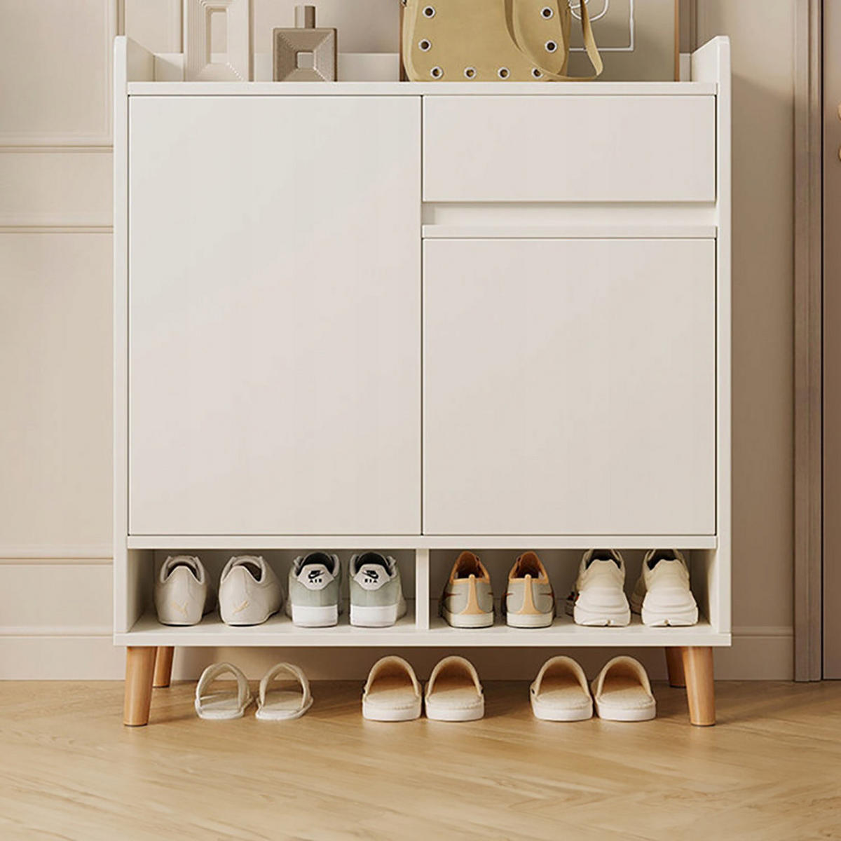 SCHUHSCHRANK Weiß 90/60/32 cm - Weiß, Holz (15/38/85cm) - MUVU