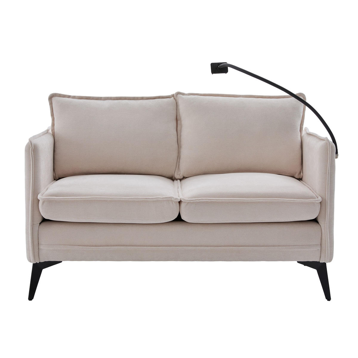 SOFA 2-Sitzer modernes Design mit Handy-Halterung Beige Chenille 127/69/66 cm - Beige, Textil (127/66/69cm) - OKWISH
