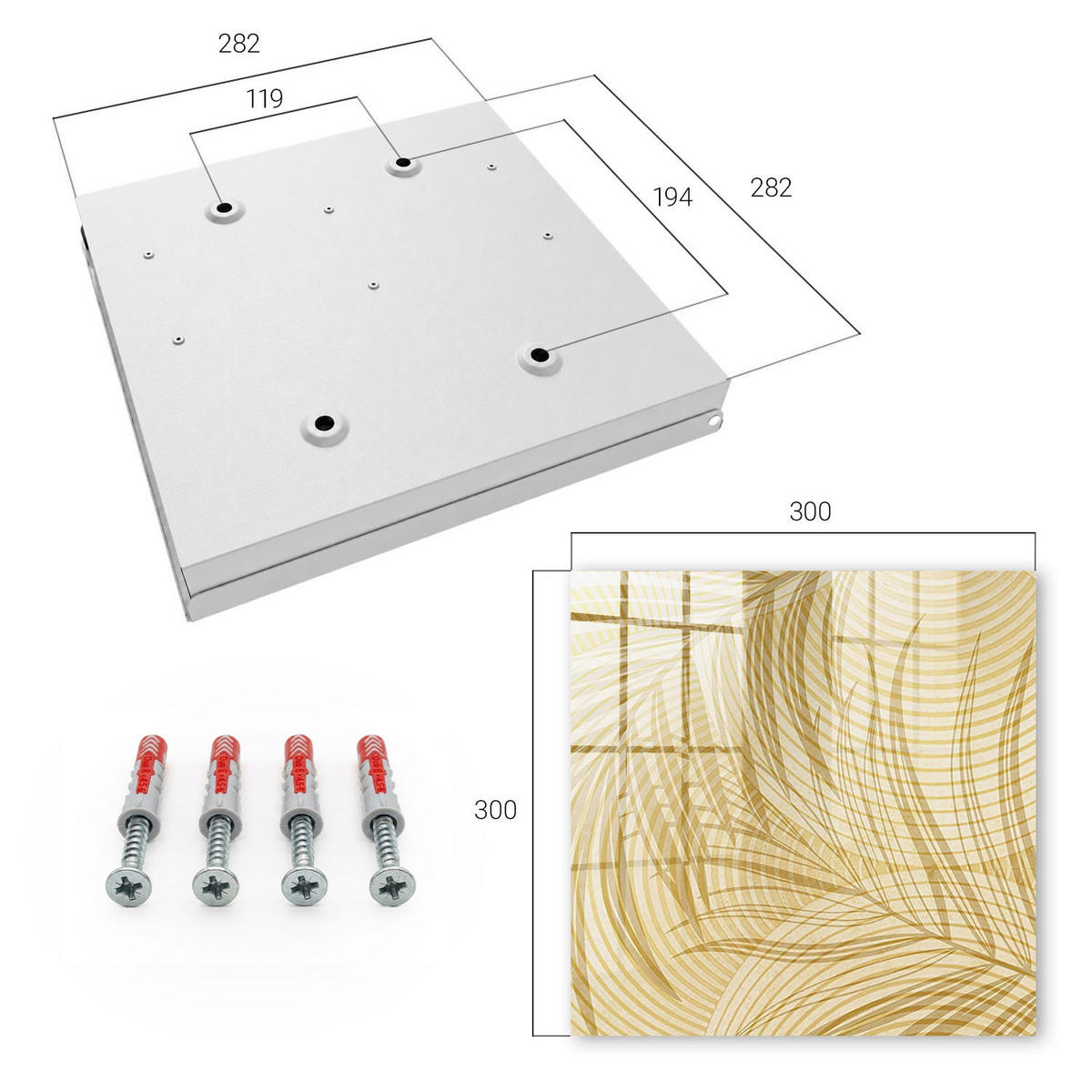 SCHLÜSSELBOX Weiß 30x30 cm – Türöffnung nach rechts - Blätter der Natur - Beige, Metall (30/30/5cm) - TULUP
