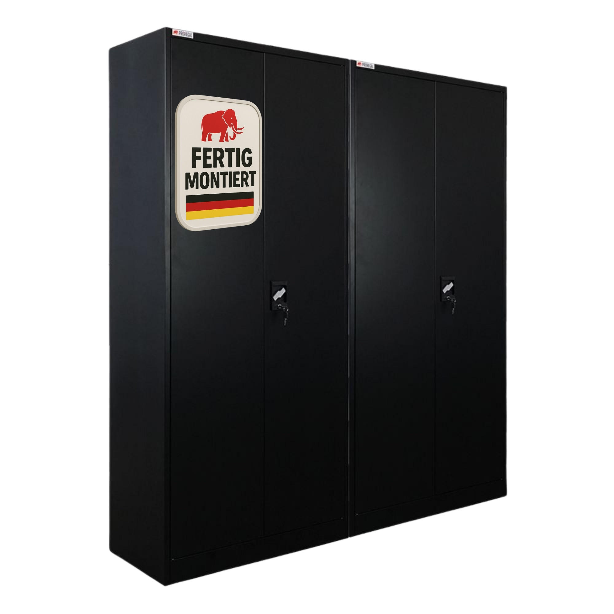 FLÜGELTÜRENSCHRANK Elephant 2er-Set komplett montiert 180x80x40cm 6 Fächern & Kleiderstange Schwarz - Schwarz, Metall (160/180/40cm) - PROREGAL