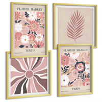 BILDER SET 4er Set - 50x50 cm & 40x60 cm Goldrahmen - Blumenmuster, Blätter, Geometrie - Goldfarben, Kunststoff (50/50cm) - TULUP