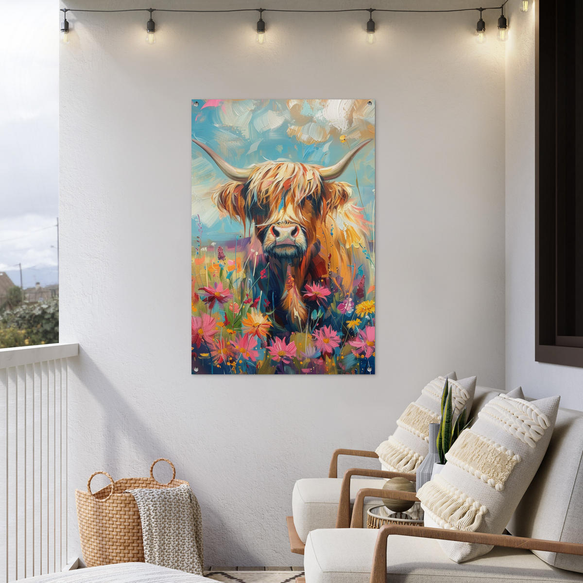 ZAHRADNÍ PLAKÁT Skotský horal - Příroda - Barevné - Květiny 80x120 cm - světle modrá, plast (80/120/0.2cm) - OnlyWow