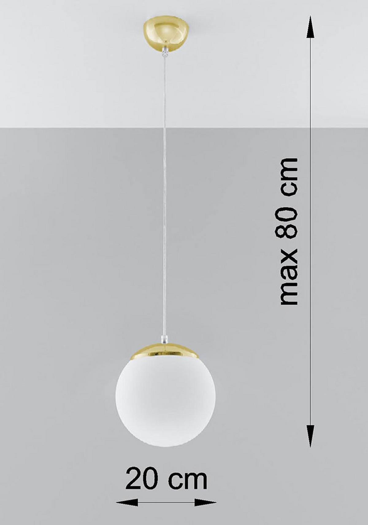 HÄNGELEUCHTE Ugo Stahl Gold Weiß - Goldfarben, Glas (20/20/80cm) - Sollux Lighting