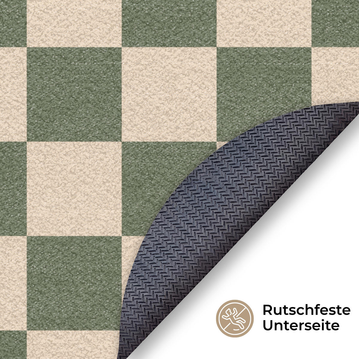 ROHOŽKA Šachovnicový potisk - Zelená - Béžová - Bloky 90x90 cm - olivově zelená, textil/umělá hmota (90/0.4cm) - MuchoWow