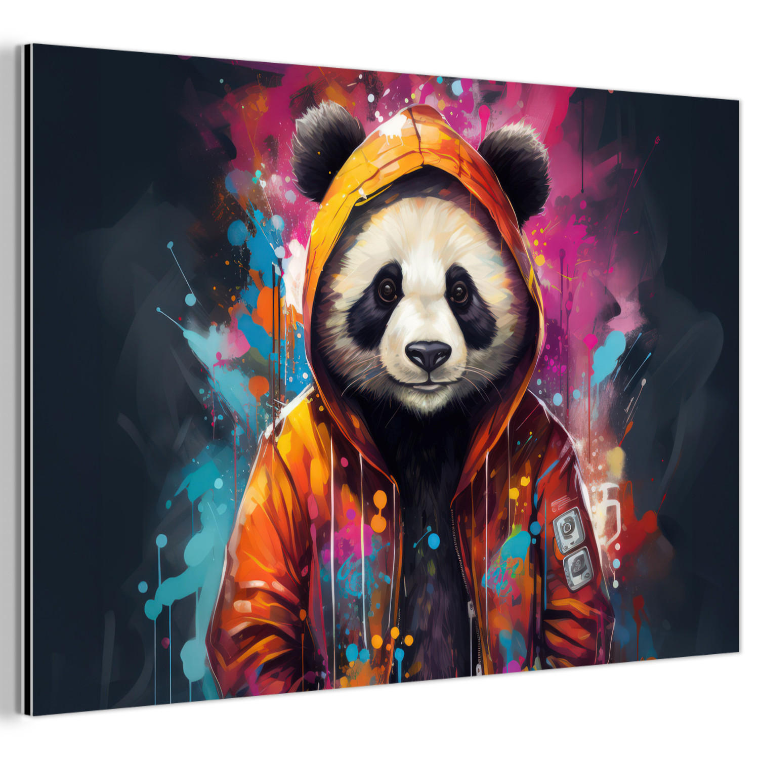 MuchoWow KOVOVÝ OBRAZ Panda - Bunda - Graffiti - Oranžová 60x40 cm