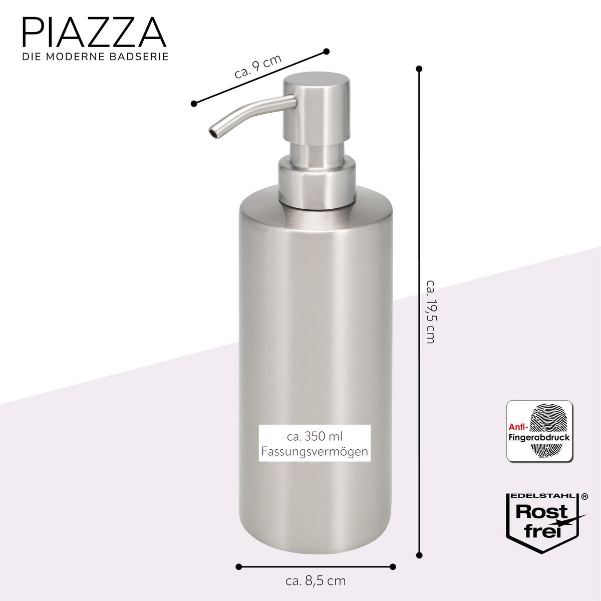 SEIFENSPENDERGERADE PIAZZA, Edelstahl, matt - Edelstahlfarben, Metall (8.5/19.5/9cm) - bremermann