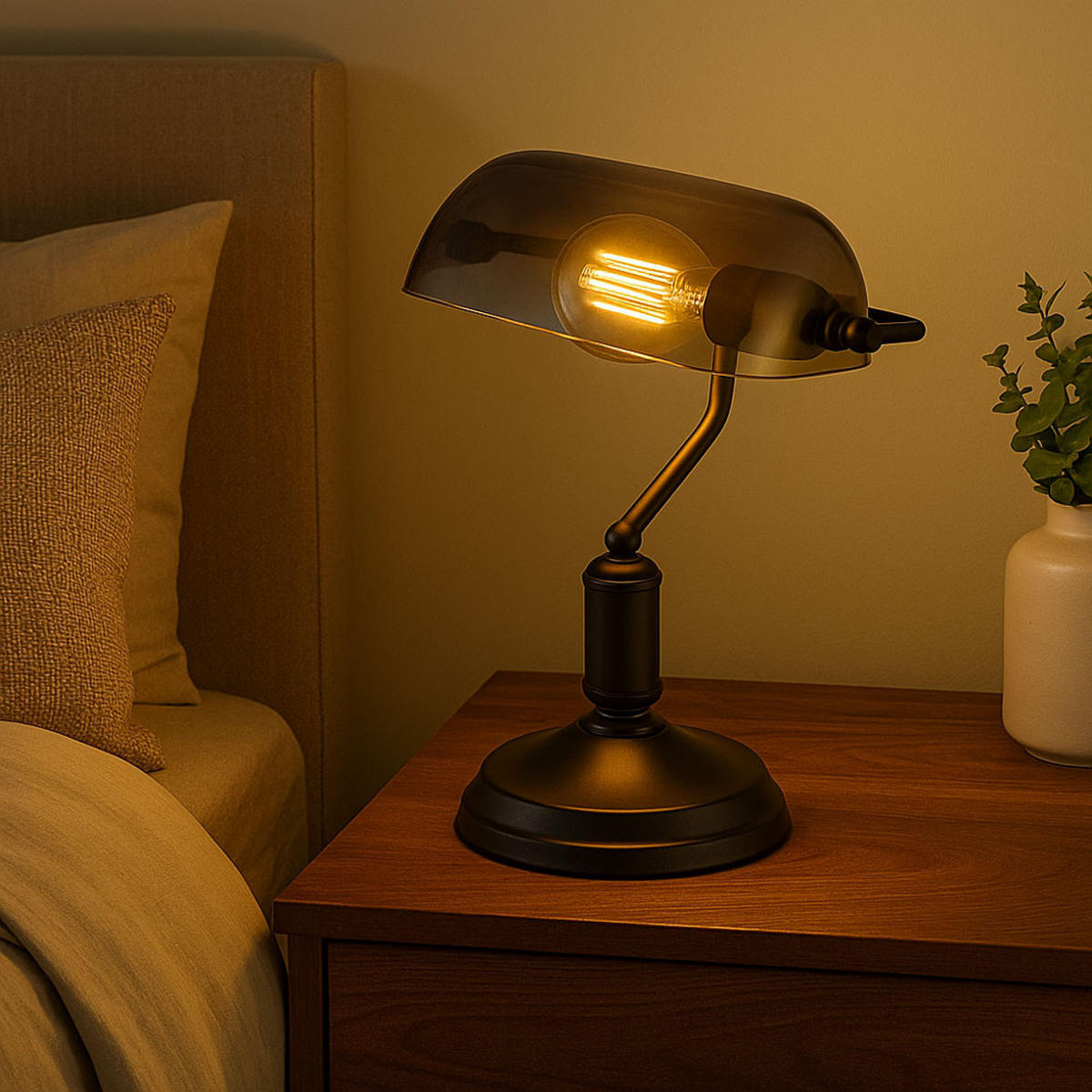 LED TISCHLEUCHTE Antique Schwarz - Schwarz, Glas (25/18/32cm) - Globo Lighting