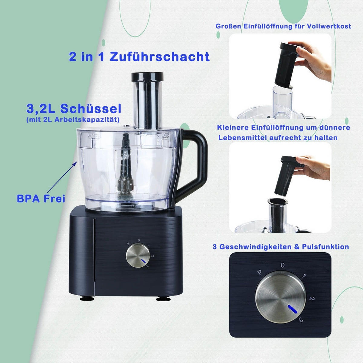 KÜCHENMASCHINE Multifunktions-1100W ZUM KNETEN UND HACKEN, Edelstahl, Für Die Küche, 40,7/27,2/40,7 cm - Blau, Metall (27.2/40.71/40.71cm) - Rolipo