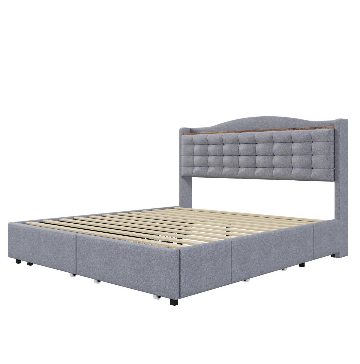 POLSTERBETT 140/200 cm grau mit Nachttisch und USB-Ladeanschluss - Grau, Textil (140/200cm) - OKWISH