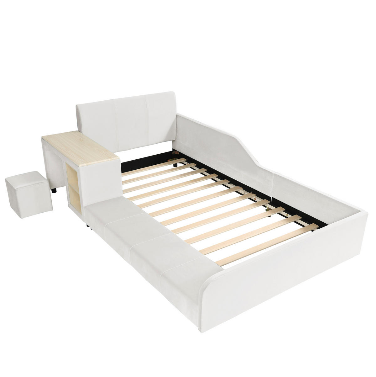 POLSTERBETT 90/200 cm Weiß aus Samt mit Schreibtisch und Hocker - Weiß, Textil (90/200cm) - OKMYHOME