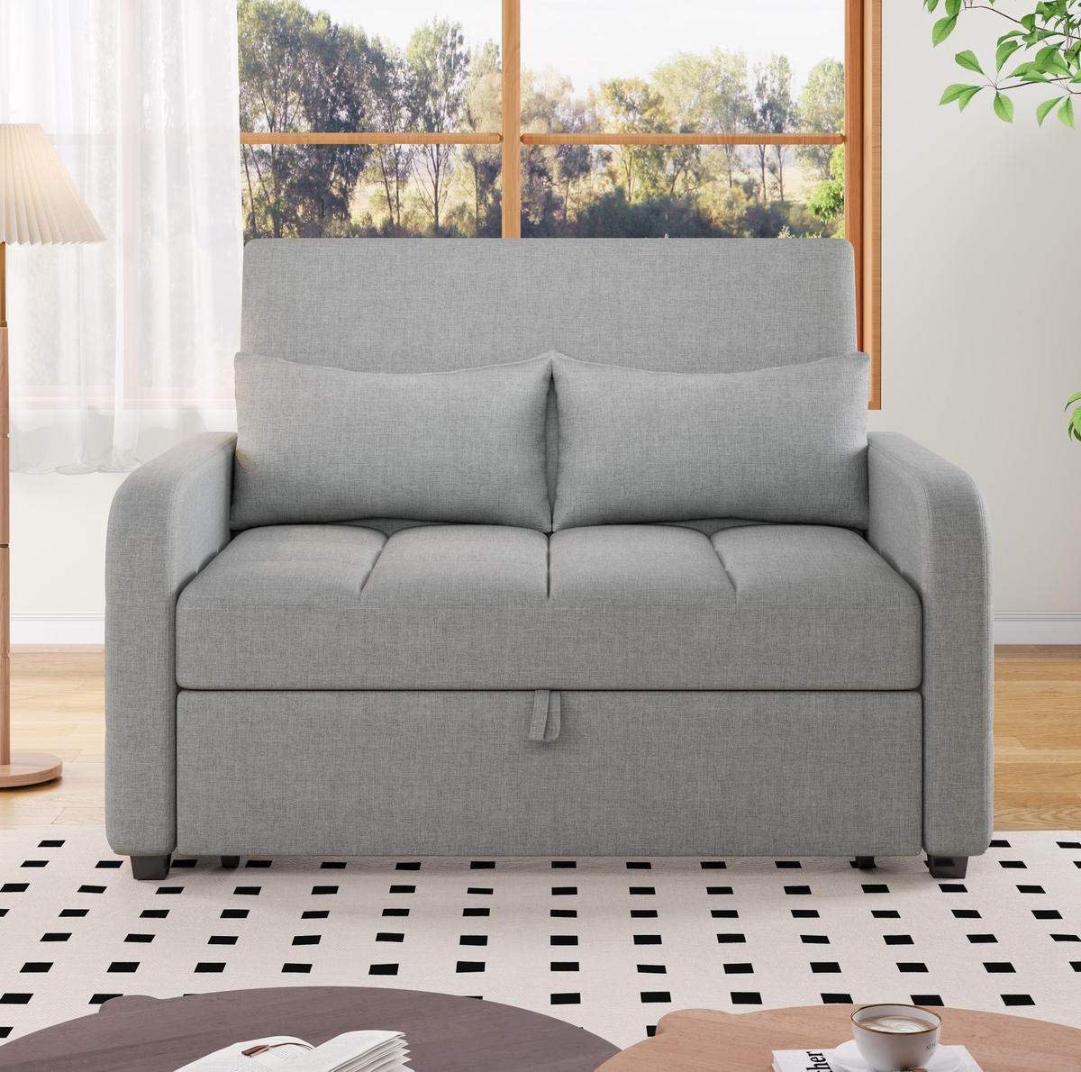 SCHLAFSOFA Baumwoll-Leinen mit verstellbarer Rückenlehne Antikgrau 127/75/94 cm - Grau, Textil (75/94/127cm) - Redom