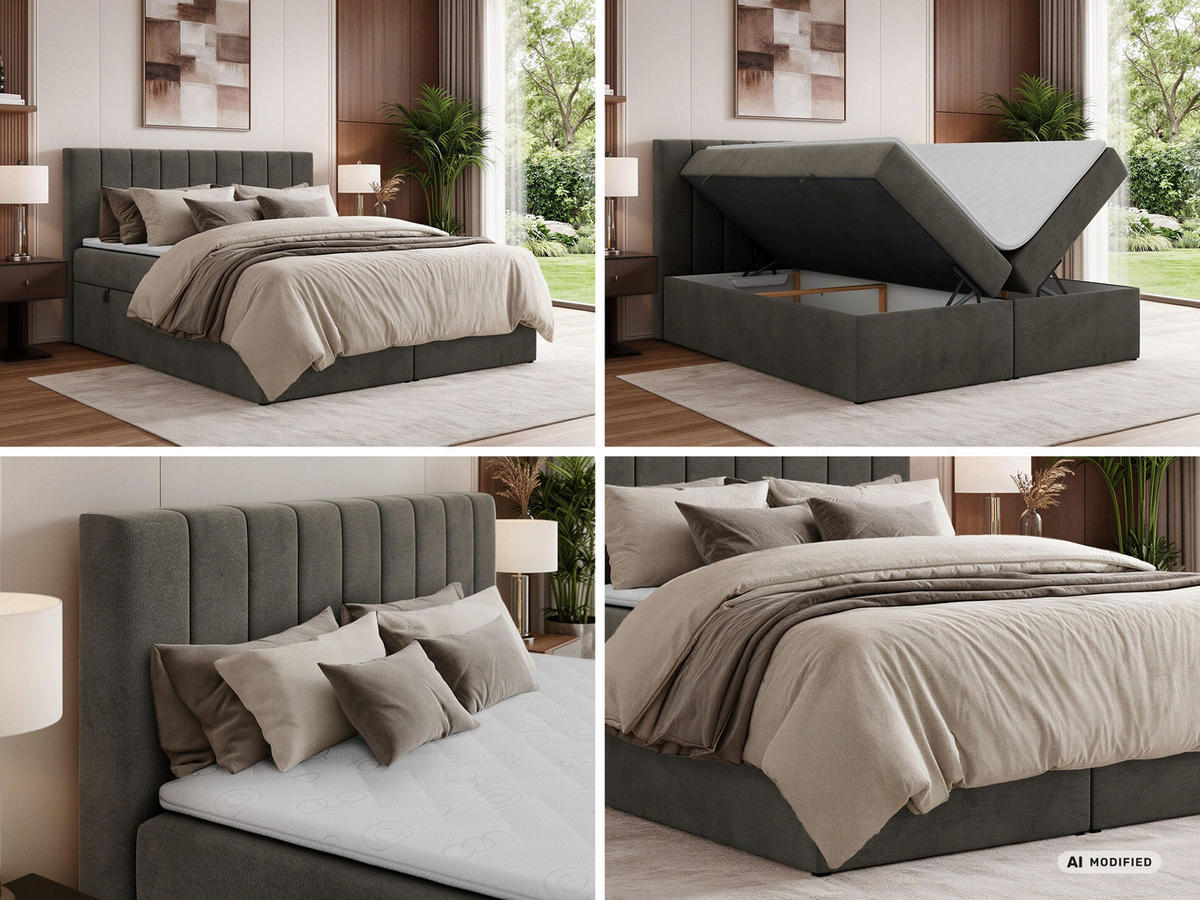 BOXBETT ALVER 200/200 - Dunkelgrau Velvet - Topper T25 - H3 - Dunkelgrau, Textil (200/200cm) - MKS