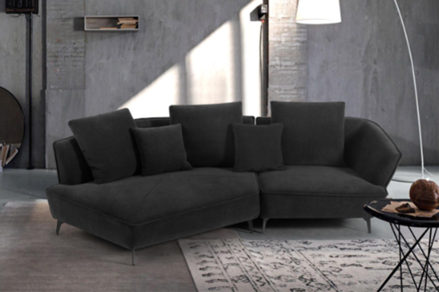 Thumbnail - Kawola Designsofa, Schwarz, Textil, Nachbildung, 3-Sitzer, Füllung: Schaumstoff, Ottomane links, 280x92x158 cm, Wohnzimm...