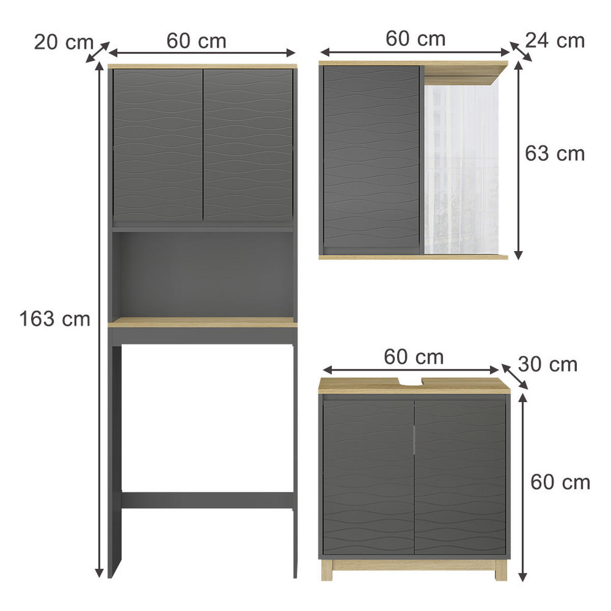 KOUPELNOVÝ NÁBYTEK Livia Antracit/dub - antracitová, kompozitní dřevo (60/60/30cm) - Vicco