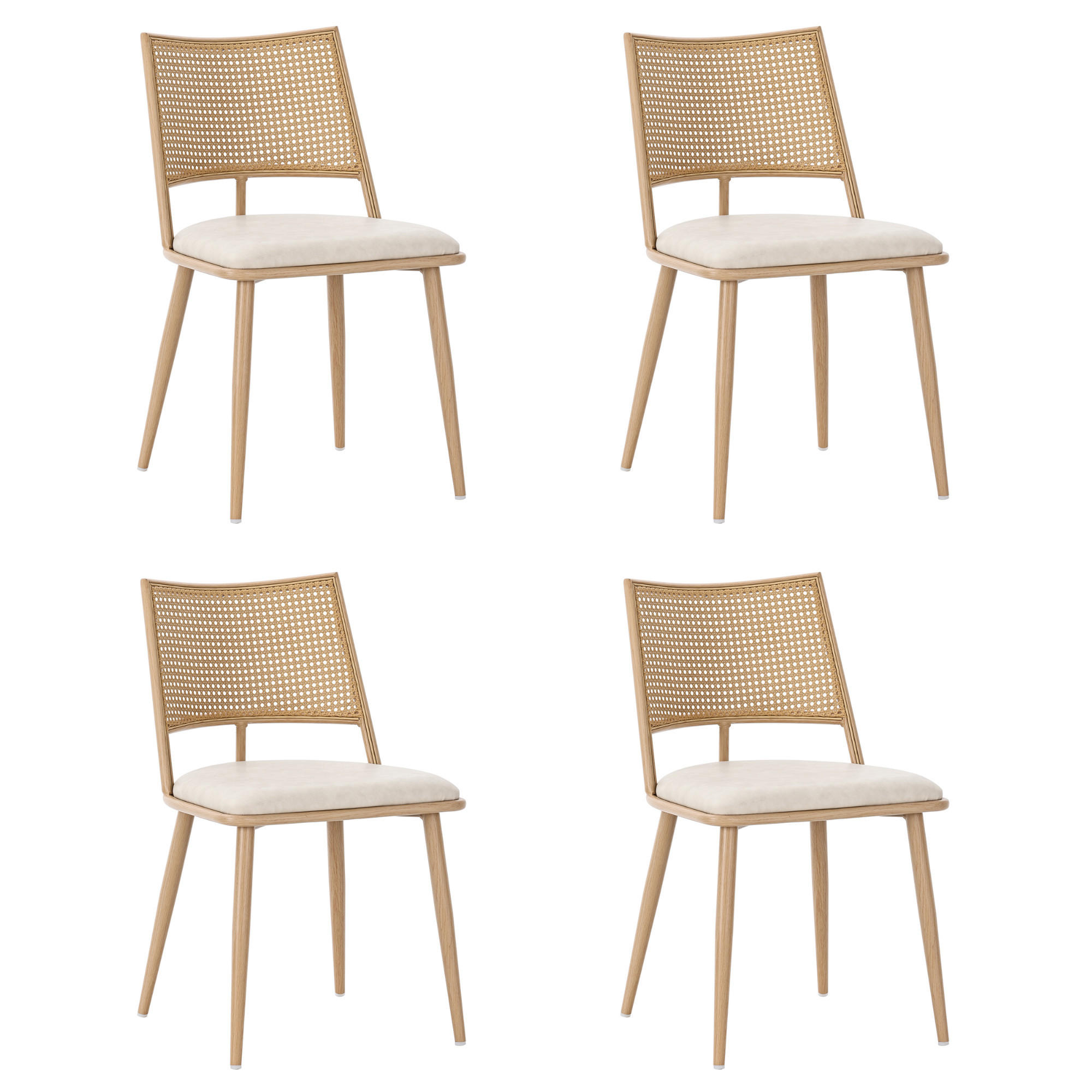 ESSZIMMERSTUHL 4er Set PU Rattan Beige - Beige, Holz (56.5/80/49cm) - FLIEKS