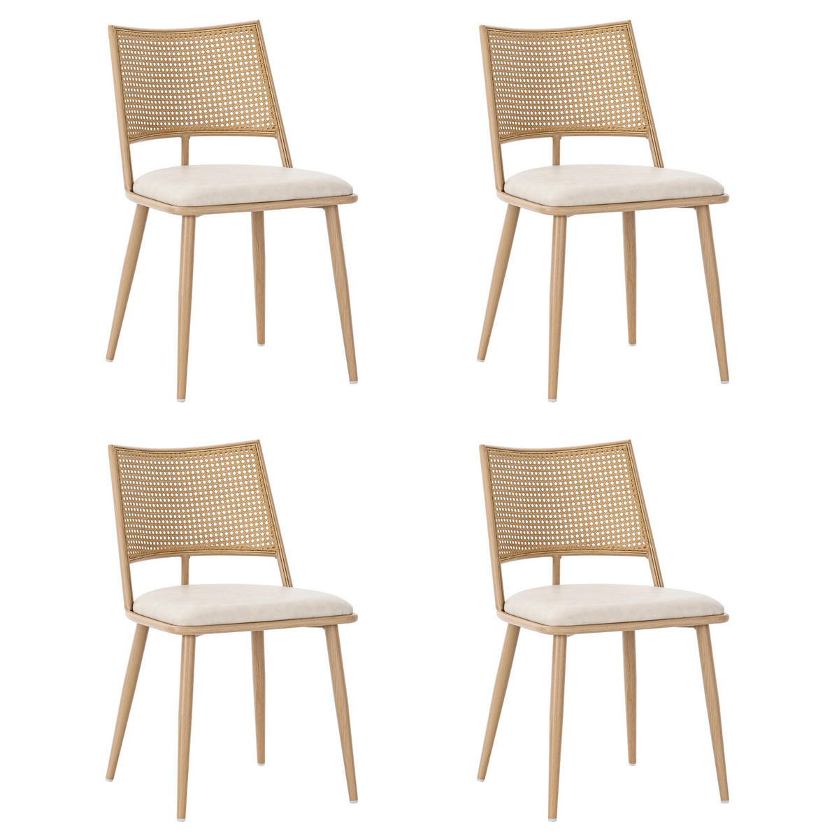 ESSZIMMERSTUHL 4er Set PU Rattan Beige - Beige, Holz (56.5/80/49cm) - FLIEKS