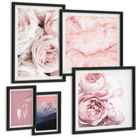 BILDER SET 5er Set - 50x50 cm & 20x30 cm & 40x60 cm Schwarzer Rahmen - Eiffels Porträt einer Frau mit Rosen - Schwarz, Kunststoff (40/60cm) - TULUP